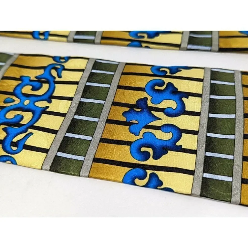 GRATEFUL DEAD SILK TIE THE WOLF 2ND SET GEOMETRIC BLUE GOLD OLIVE 3.5